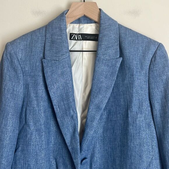 NWT Zara Blue Shimmer Metallic Blazer Size Small - Picture 3 of 11